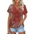 thumbnail image 1 of NAMTYQX Womens Summer Tops V Neck Light Soft Plus Size Fashion Casual Short Sleeve Button Down Open Front Loose Fitting Wine Size XL, 1 of 5