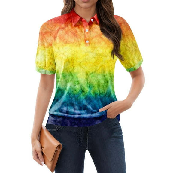 NAMTYQX Womens Summer Tops Womens Polo Shirts Casual Lapel Lounge Short Sleeve Soft Blue Size L