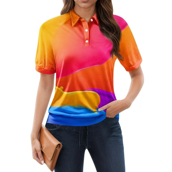 NAMTYQX Womens Summer Tops Womens Polo Shirts Lapel Short Sleeve Soft Trending Lounge Red Size S