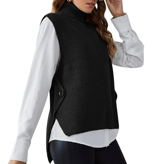 NAMTYQX Womens Sweater Vest Pullover Sweaters for Women Lounge Sleeveless Knit Warm Coloured Turtleneck Black Size S