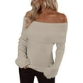 thumbnail image 1 of NAMTYQX Womens Sweaters Off the Shoulder Neckline Coloured Cute Slim Warm Long Sleeve Pullover Sweaters for Women Knitted Beige Size L, 1 of 5