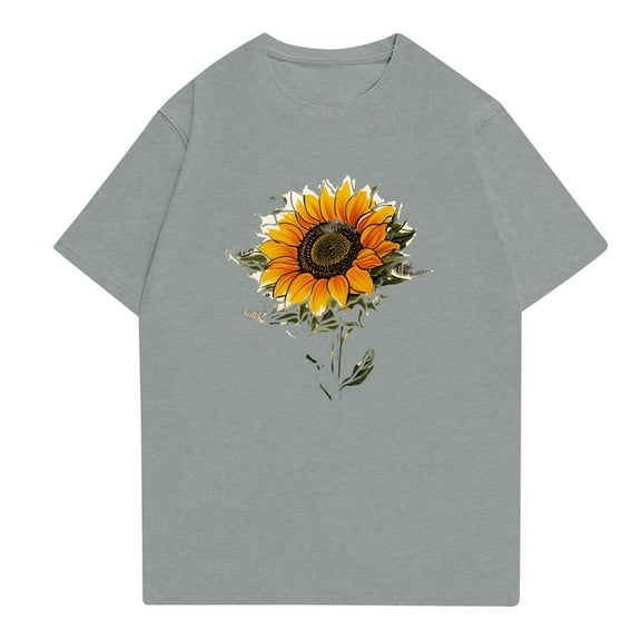 NAMTYQX Womens T Shirts Bedruckt Plus Size Short Sleeve Baggy Graphic Basic Scoop Neck Light Breathable Tops for Women Trendy Summer Gray Size XL
