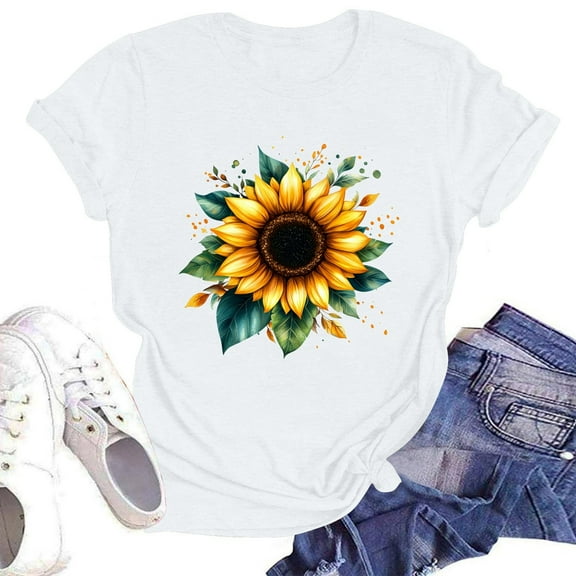 NAMTYQX Womens T Shirts Cool Crewneck Gemustertes Casual Graphic Plus Size Baggy Short Sleeve Stretchy Tshirts Shirts for Women White Size S