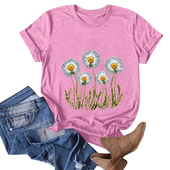NAMTYQX Womens T Shirts Loose Fit Cool Lightweight Short Sleeve Mit Muster Basic Crew-Neck Plus Size Boxy Fit Print Going Out Tops for Women Pink Size M
