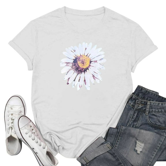 NAMTYQX Womens T Shirts Loose Fit Soft Short Sleeve Gemustert Loose Round Neck Lightweight Printed Casual Oversized Womens Summer Tops White Size L
