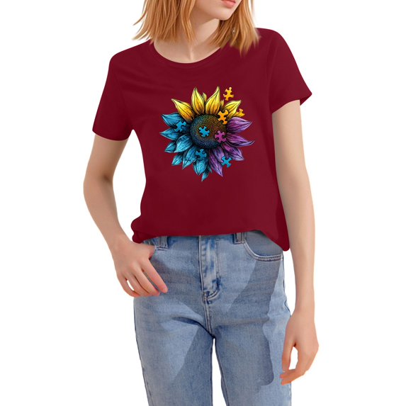 NAMTYQX Womens T Shirts Loose Fit Stretchy Round Neck Short Sleeve Loose Cool Plus Size Trending Patterned Gemustert Women's T-Shirts Wine Size M