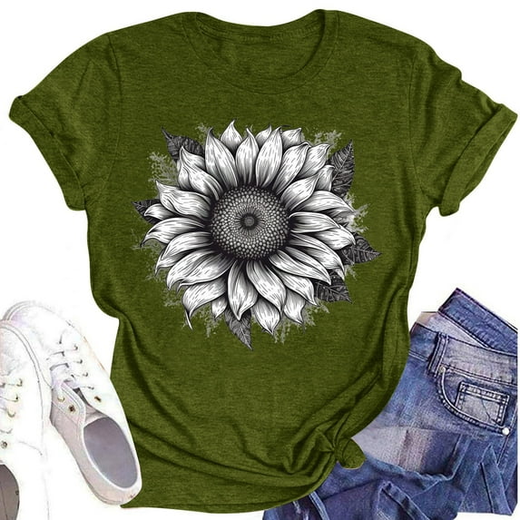 NAMTYQX Womens Tops Casual Boxy Fit Short Sleeve Cool Grafisches Light Plus Size Casual Crewneck Print Cute Tops for Teen Girls Army Green Size S