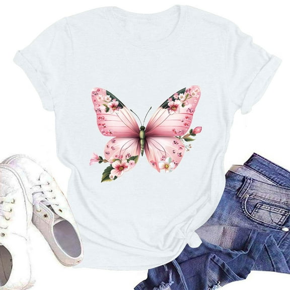 NAMTYQX Womens Tops Casual Graphic Plus Size Short Sleeve Fullprint Fashion Soft Slack Stretch Round Neck Going Out Tops for Women White Size L