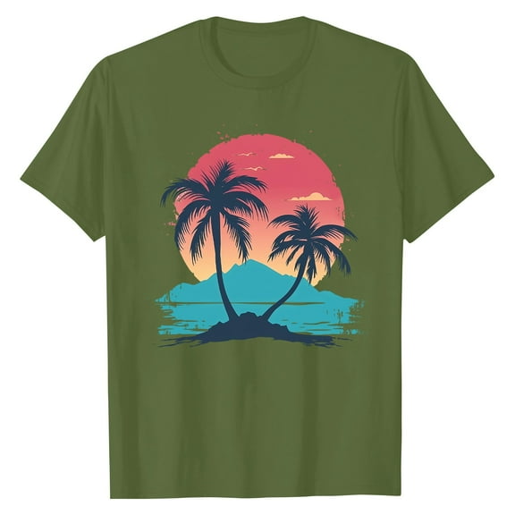 NAMTYQX Womens Tops Casual Plus Size Bedruckte Short Sleeve Light Breathable Looses Printed Trendy Scoop Neck Womens Shirts Dressy Casual Army Green Size M