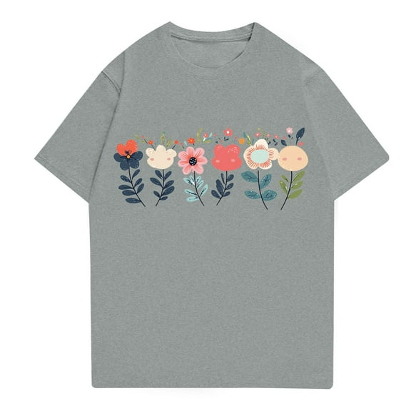 NAMTYQX Womens Tops Casual Printed Muster Plus Size Casual Crewneck Stretchy Loose Fitting Short Sleeve Cool Summer Tops Gray Size 2XL