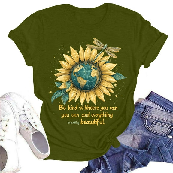 NAMTYQX Womens Tops Casual Soft O-Neck Graphic Baggy Plus Size Stretch Hawaiian Bedrucktes Short Sleeve Women's Summer Tops Army Green Size L