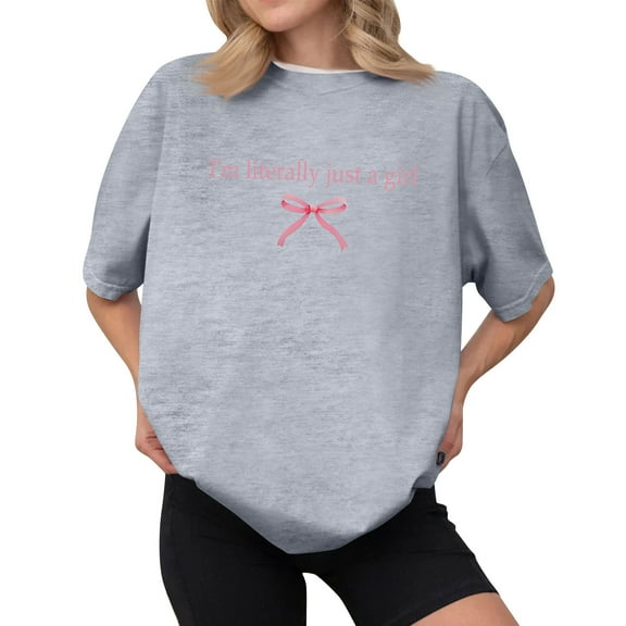 NAMTYQX Womens Tops Crewneck Fashion Plus Size Loose Short Sleeve Printed Light Cool Gemustert Womens Summer Tops Light Gray Size S