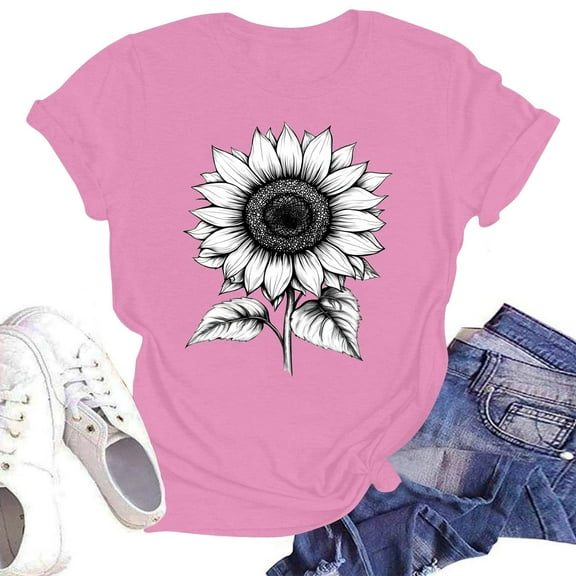 NAMTYQX Womens Tops Crewneck Print Lightweight Short Sleeve Oversize Fashion Baggy mit Print Breathable Shirts for Women Trendy Summer Pink Size XL