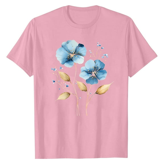 NAMTYQX Womens Tops Cute Breathable Gemusterte Scoop Neck Pattern Plus Size Short Sleeve Relaxed Fit Stretchy Womens Casual Tops Pink Size L