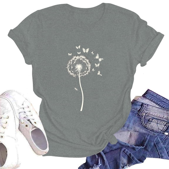 NAMTYQX Womens Tops Dressy Casual Basic Mit Print Boxy Fit Pattern Stretch Round Neck Cool Short Sleeve Oversized Womens Casual Tops Gray Size S