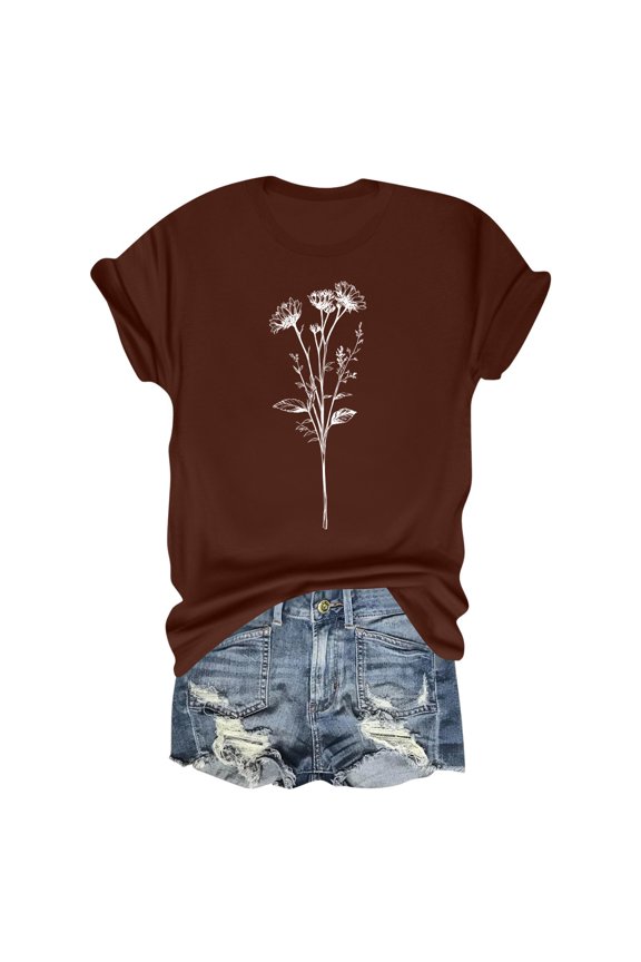 Womens Tops Dressy Casual Light Graphic Plus Size Breathable Short Sleeve mit Muster Boyfriend Scoop Neck Trending Womens Short Sleeve Tops Coffee Size S