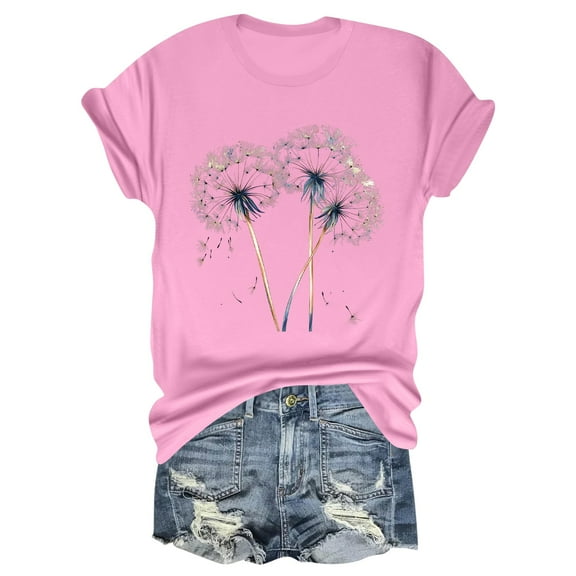 NAMTYQX Womens Tops Dressy Casual Loose Fit Hawaiian Stretch Muster Scoop Neck Graphic Short Sleeve Plus Size Cool Plus Size Tops for Women Pink Size XL