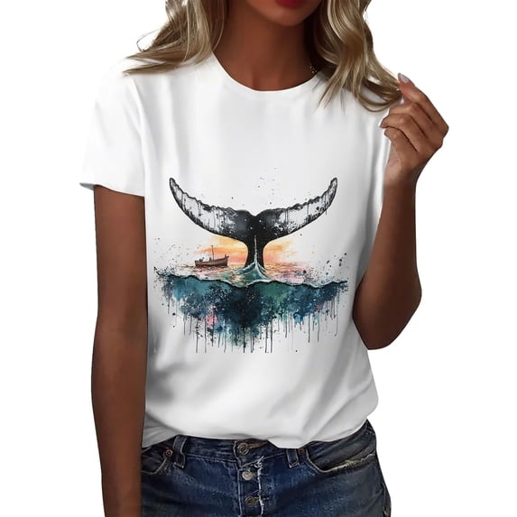 NAMTYQX Womens Tops Plus Size Short Sleeve Trendy Boxy Fit Print Crewneck Print Cool Lightweight Fall Shirts for Women 2025 Dark Gray Size 4XL
