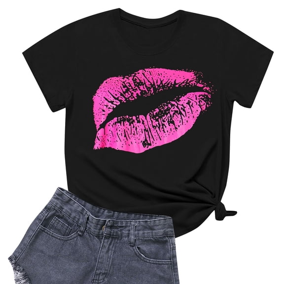 NAMTYQX Womens Tshirts Cotton Loose Fit Patterned Print Baggy Round Neck Hawaiian Breathable Oversized Stretch Short Sleeve Fall Shirts for Women 2025 Hot Pink Size XL