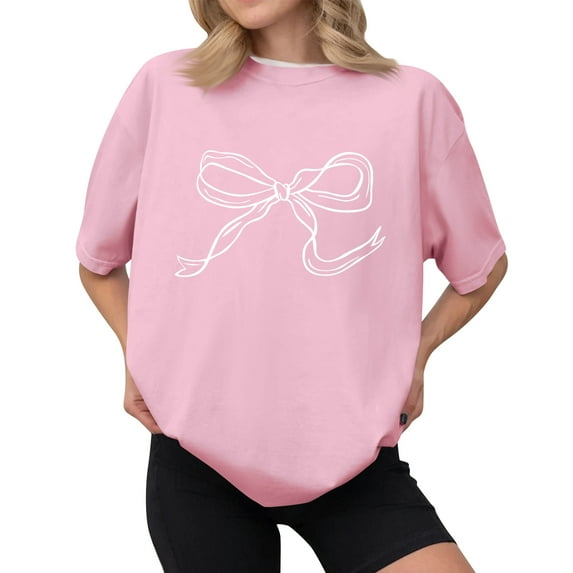 NAMTYQX Womens Tshirts Cotton Loose Fit Relaxed Fit Grafisches Plus Size Short Sleeve Hawaiian Stretchy Soft O-Neck Patterns Floral Tops for Women Pink Size M