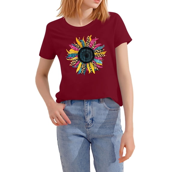 NAMTYQX Womens Tshirts Cotton Loose Fit Short Sleeve mit Print Print Fashion Cool Crewneck Plus Size Loose Fit Light Spring Tops for Women 2025 Wine Size S