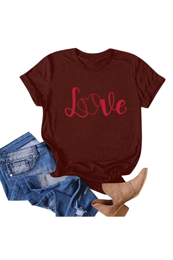 Womens Tshirts Cotton Loose Fit Soft Patterns Lightweight Plus Size Slack Trending Crew-Neck Short Sleeve Mit Muster Graphic Tees for Women Trendy Wine Size S