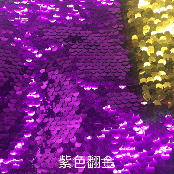 NAMZI 1.1 Yard x 51.2in Reversible Flip Sequin Fabric, Glitter Sparkly Mermaid Fabric for Sewing & Bridal Decor, Dark Purple + Golden