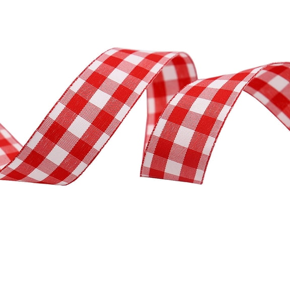 NAMZI 1.5" x 10 Yards Wired Buffalo Check Plaid Gingham Ribbon, Great for Christmas Tree Decor, Wreath Bows, Farmhouse Festive Accents, Gift Wrapping, Floral Arrangement, Red White