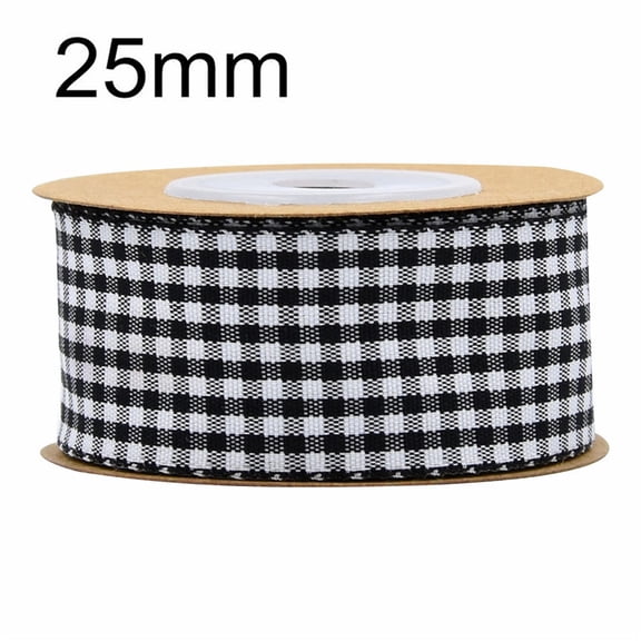 NAMZI 1 Inch x 5.5 Yards Gingham Ribbon, Classic Plaid Buffalo Checker Ribbon for Gift Wrapping, Hair Bows & DIY Crafts, Black