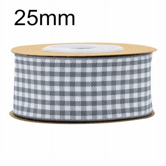 NAMZI 1 Inch x 5.5 Yards Gingham Ribbon, Classic Plaid Buffalo Checker Ribbon for Gift Wrapping, Hair Bows & DIY Crafts, Grey