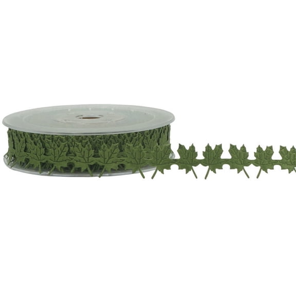 NAMZI 1 Roll 15 Yards Polyester Maple Leaf Ribbon, Festive Decoration Trim for Christmas, Thanksgiving, Weddings & DIY Crafts, Green