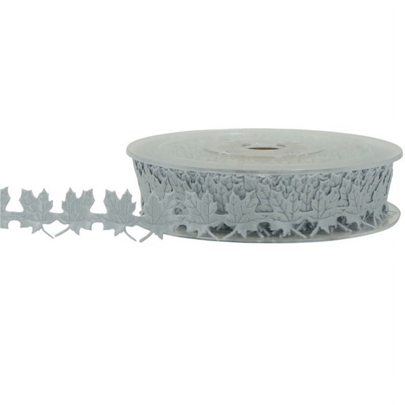 NAMZI 1 Roll 15 Yards Polyester Maple Leaf Ribbon, Festive Decoration Trim for Christmas, Thanksgiving, Weddings & DIY Crafts, Grey