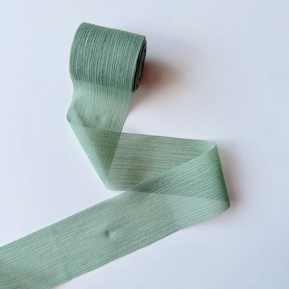 NAMZI 1 Rolls 1.5 Inch Chiffon Crinkle Silk Ribbon, Shining Handmade Fabric for Bow Decoration, Wedding Invitations & Crafts, Green B