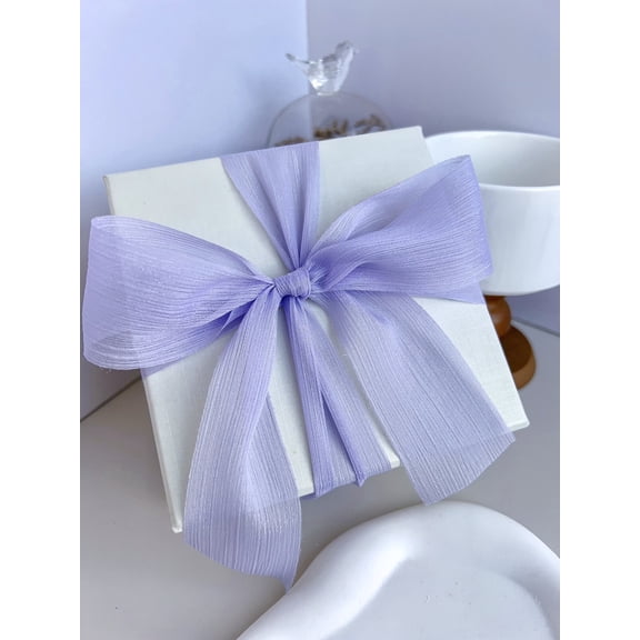 NAMZI 1 Rolls 1.5 Inch Chiffon Crinkle Silk Ribbon, Shining Handmade Fabric for Bow Decoration, Wedding Invitations & Crafts, Light Purple