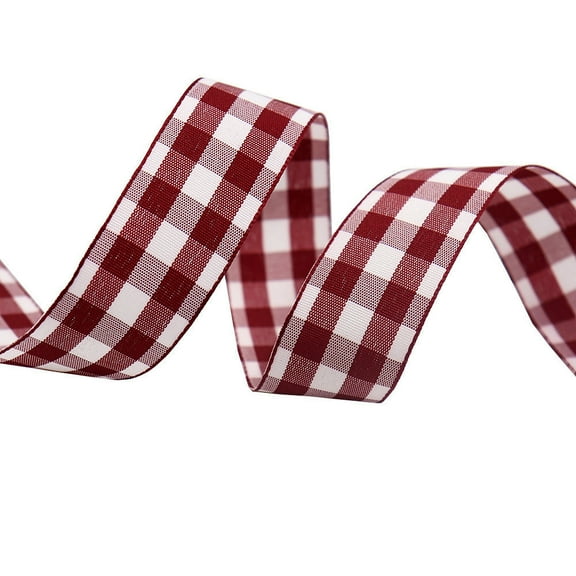 NAMZI 1" x 10 Yards Buffalo Check Plaid Gingham Ribbon, Great for Christmas Tree Decor, Wreath Bows, Farmhouse Festive Accents, Gift Wrapping, Floral Arrangement, Wine Red A