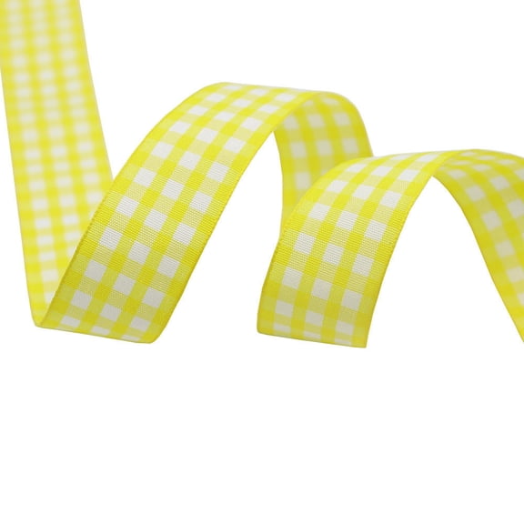 NAMZI 1" x 10 Yards Buffalo Check Plaid Gingham Ribbon, Great for Christmas Tree Decor, Wreath Bows, Farmhouse Festive Accents, Gift Wrapping, Floral Arrangement, Yellow B