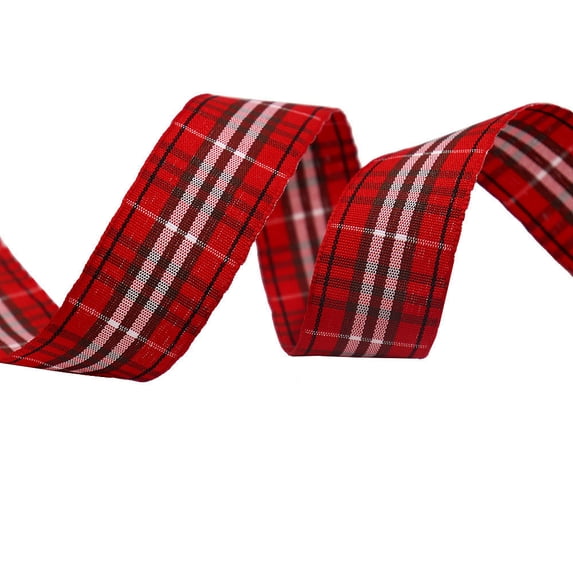 NAMZI 1" x 10 Yards Buffalo Check Plaid Gingham Ribbon, Great for Christmas Tree Decor, Wreath Bows, Farmhouse Festive Accents, Gift Wrapping, Floral Arrangement, Red E