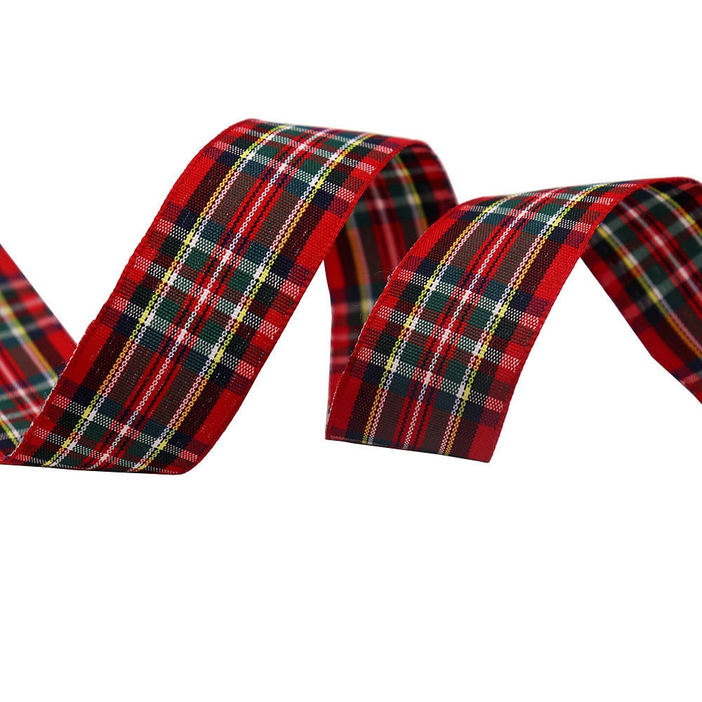 NAMZI 1" x 10 Yards Buffalo Check Plaid Gingham Ribbon, Great for Christmas Tree Decor, Wreath Bows, Farmhouse Festive Accents, Gift Wrapping, Floral Arrangement, Red C