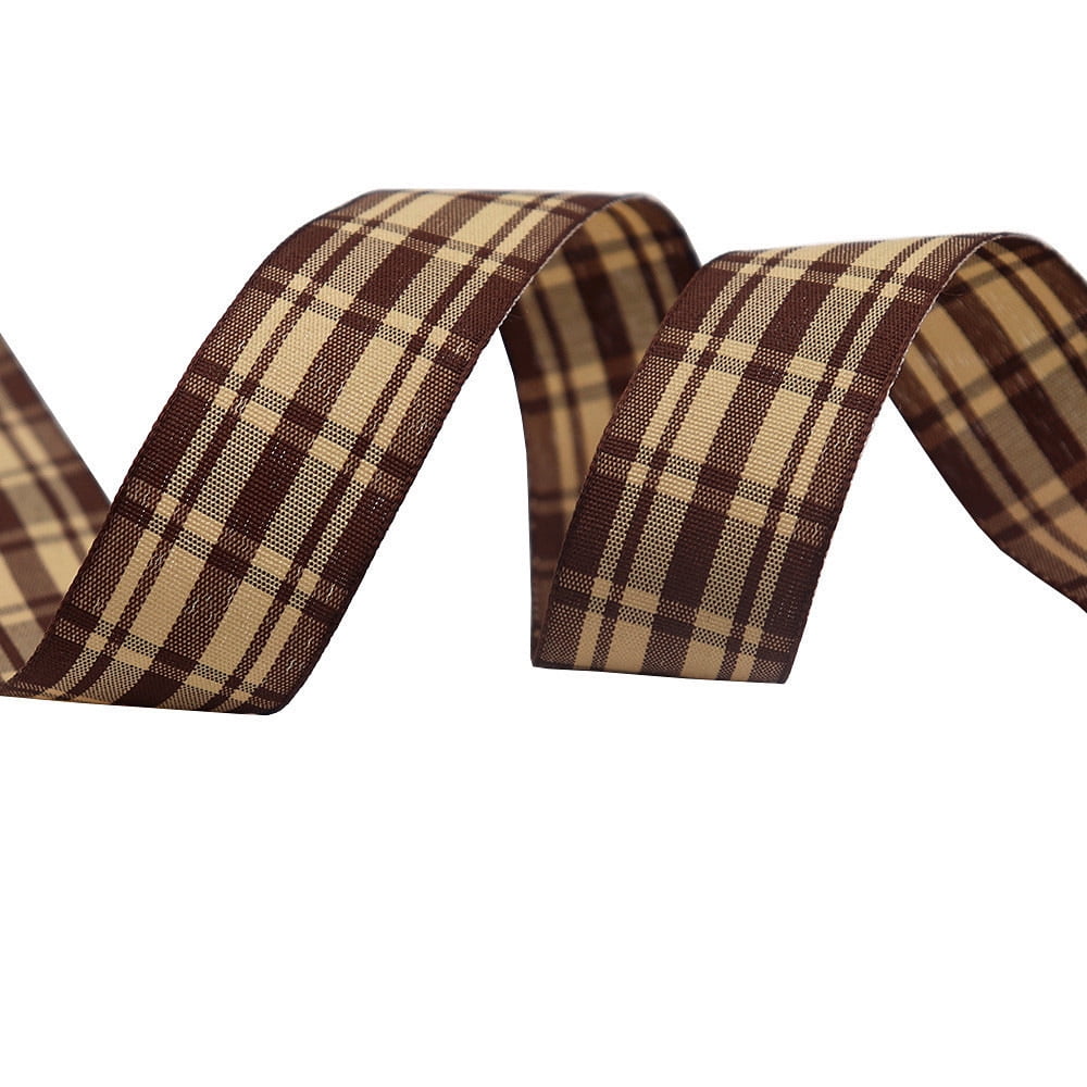 NAMZI 1" x 10 Yards Wired Buffalo Check Plaid Gingham Ribbon, Great for Christmas Tree Decor, Wreath Bows, Farmhouse Festive Accents, Gift Wrapping, Floral Arrangement, Coffee A