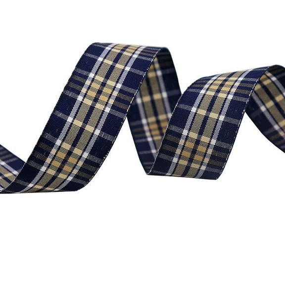 NAMZI 1" x 10 Yards Wired Buffalo Check Plaid Gingham Ribbon, Great for Christmas Tree Decor, Wreath Bows, Farmhouse Festive Accents, Gift Wrapping, Floral Arrangement, Blue A