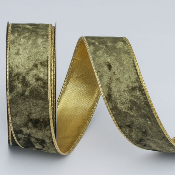 NAMZI 10 Yard Continuous 1.6 Inch Wired Ribbon, Metallic Crushed Velvet Christmas Style for Tree Decoration, Wreaths Supplies, Gift Wrapping & Crafts, Green