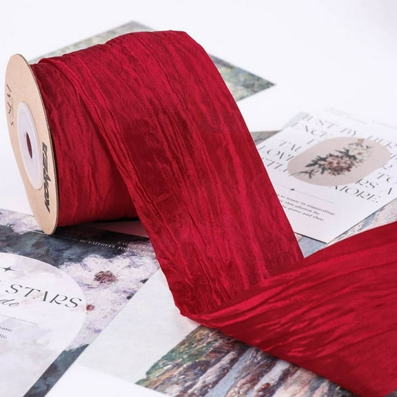 NAMZI 10 Yards 2inch Crinkled Satin Ribbon, Silk-Like for Gift Wrapping, Crafts, Wreaths, Bouquets & Bows, Red