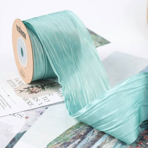 NAMZI 10 Yards 2inch Crinkled Satin Ribbon, Silk-Like for Gift Wrapping, Crafts, Wreaths, Bouquets & Bows, Mint Green