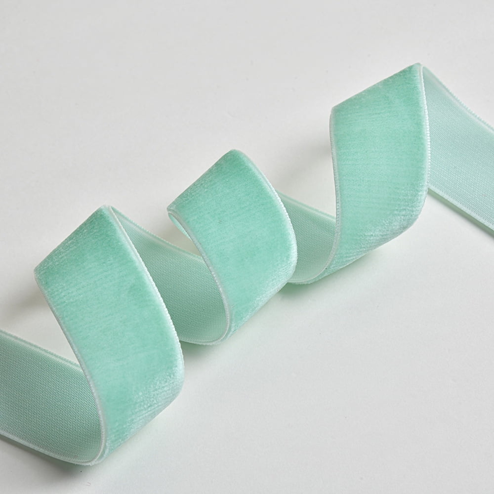 NAMZI 100 Yards 0.8 Inch Vintage Thin Velvet Ribbon, For Gift Wrapping, Hair Bows, Choker & Wedding/Christmas Tree Wreath Decor, Light Green