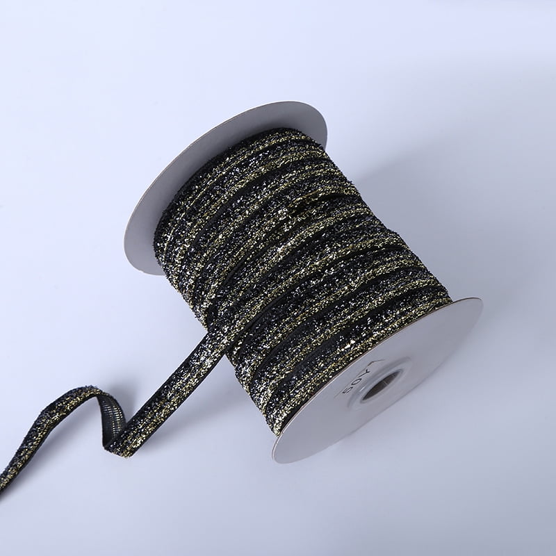 NAMZI 100 Yards x 0.8" Polyester Metallic Sparkling Ribbon, Ideal for Christmas Gift Wrapping, Wedding Decor, Holiday Parties & Everyday DIY Crafts, Black Golden