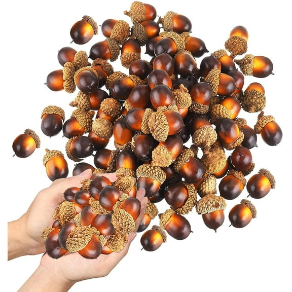 NAMZI 100 pieces of artificial acorns in bulk, small and realistic simulation acorns with natural caps, used for crafts, weddings, home vase filling decoration