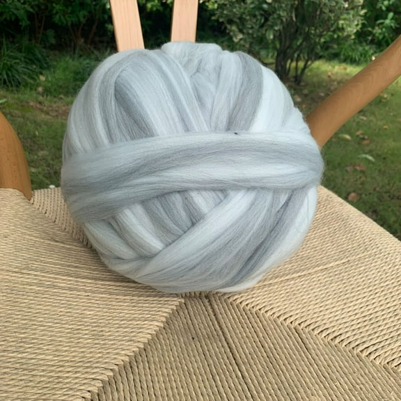 NAMZI 100g Pure Wool Roving Yarn, Chunky Fiber Roving Wool Top, Ideal for Needle Felting, Wet Felting, DIY Hand Spinning & Felting Supplies ,Gtey White