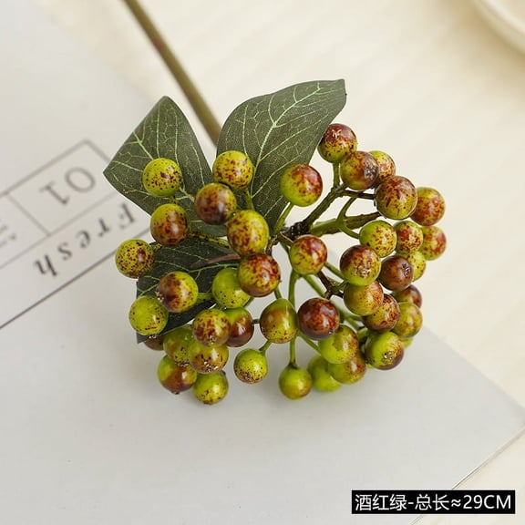 NAMZI 11.4 Inches 10Pcs Christmas Berries for Crafts Fall Holly Artificial Burgundy Berries Branches Chritmas Tree Decorations Holiday Wedding DIY Wreath Autumn Home Decor (Greenred)