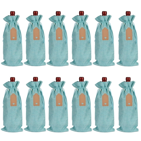 NAMZI 12PCS Wine Gift Bag with Drawstring, 13.785.9inch Reusable Bottle Wrap Dresses Pouches for Birthday Wedding Party Favors Blind TastingAqua Blue