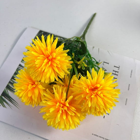 NAMZI 13.8-inch artificial chrysanthemum 5-head shrub set x 5 pieces (yellow)